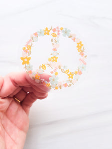 Floral Peace Sign Transparent Sticker